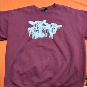 Gildan Maroon Sweatshirt with cattle print